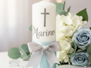 Personalizirana svijeća s imenom | Svijetlo plava – srebro
