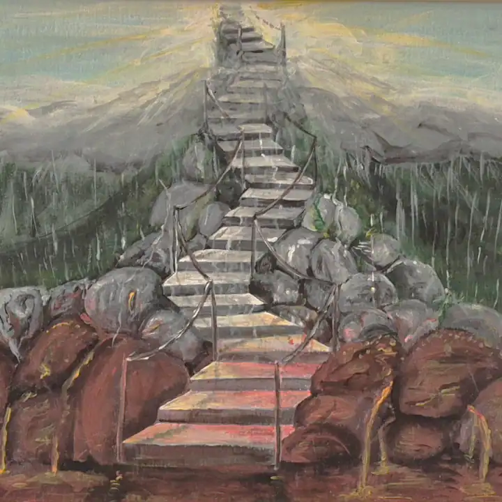 Stepenice do raja, Umjetnička slika, Akril na platnu, Dimenzije 30x40cm