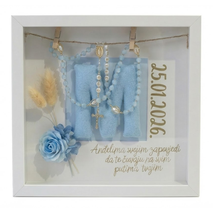 Personalizirani 3d okvir za krštenje plava