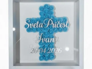 Personalizirani 3D okvir s plavim ružama | Križ
