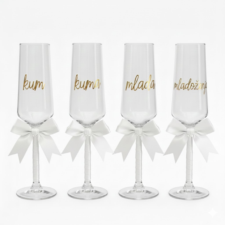 Poklon za vjenčanje čaše za šampanjac za kumove i mladence