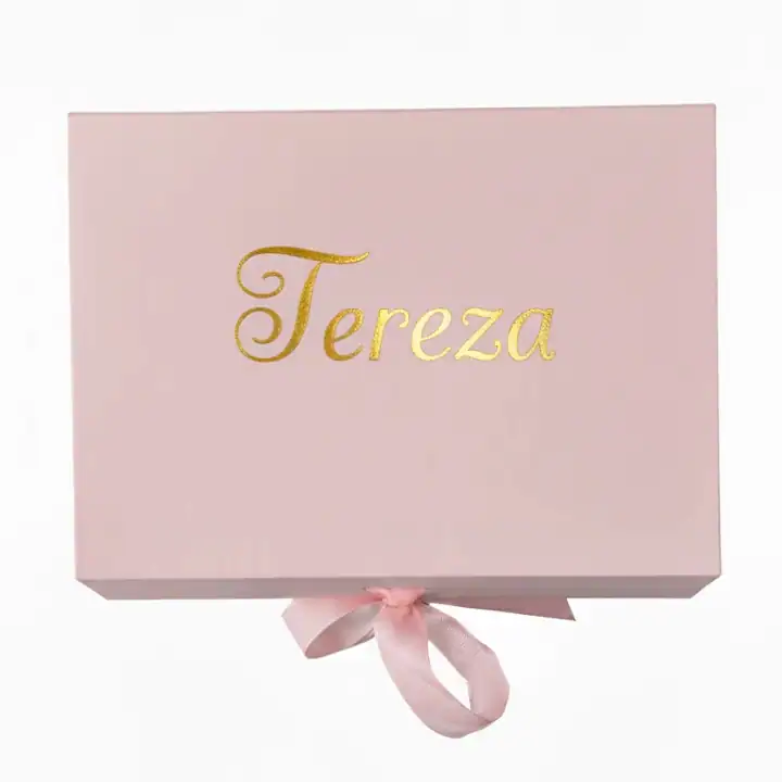 Ukrasna personalizirana kutija roza za krštenje i rođenje bebe zlatni tisak