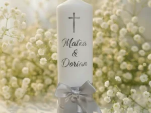 Personalizirana svijeća za vjenčanje sa imenima mladenaca | Srebro