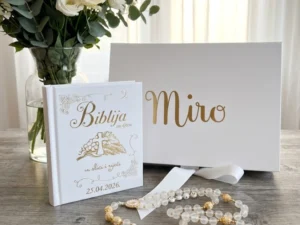 Poklon set za krštenje | Bijela kutija i zlatni tisak | Mini