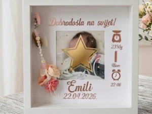 Personalizirani 3d okvir za rođenje bebe s podacima rođenja | Roza | Plava | Zlatna | Srebrna