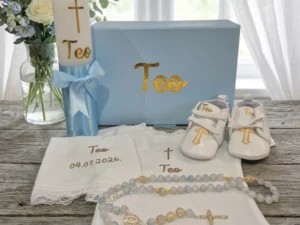 Personalizirani set za krštenje | Premium + cipelice | Plava